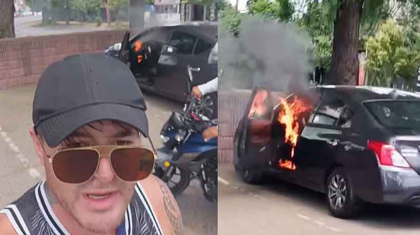 [VIDEO] Junior Playboy protagoniza angustioso momento tras incendio en su auto: “No creo que voy a morir así”
