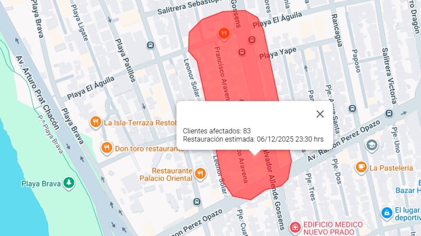 Reportan corte de energía en avenida Salvador Allende en la ciudad de Iquique