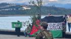 Protestan con bandera de Palestina en encendido de símbolo judío en Puerto Montt
