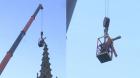 [FOTOS] Retiran cruz inclinada de la iglesia de los Carmelitas de Viña ante riesgo de colapso
