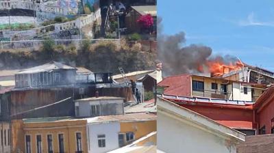 Controlan incendio en vivienda de cerro de Valparaíso: se registró corte de energía y tránsito
