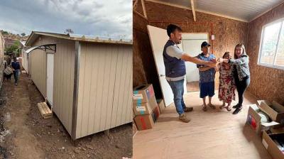 Familia afectada por incendio recibió dos viviendas de emergencia en Rinconada