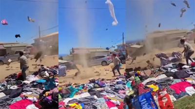 Remolino arrasa con puesto de comerciantes en Feria Las Torres en Viña del Mar